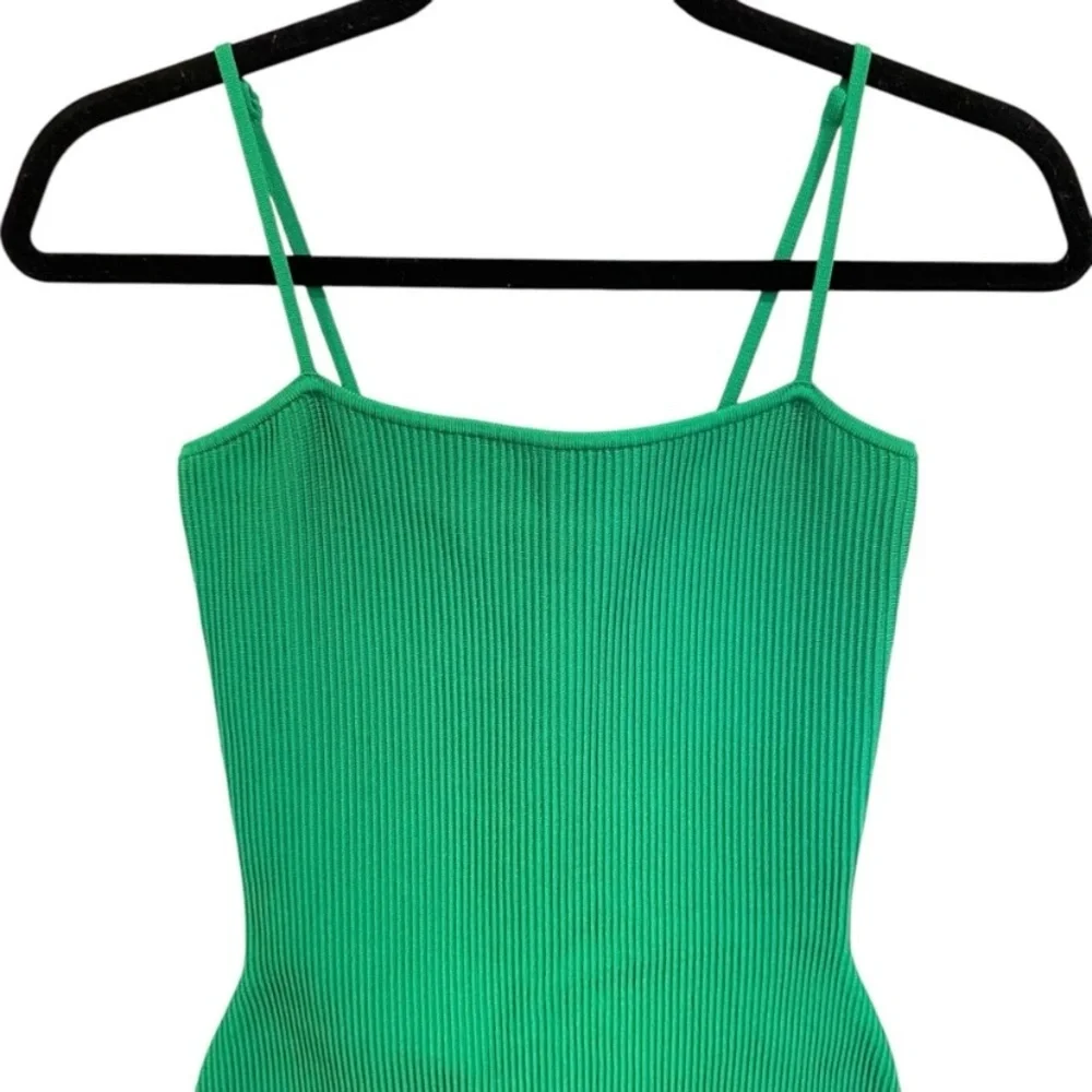 Aritzia Babaton Sculpt Knit Ribbed Mini Dress In Gloss Green - Picture 3 of 9